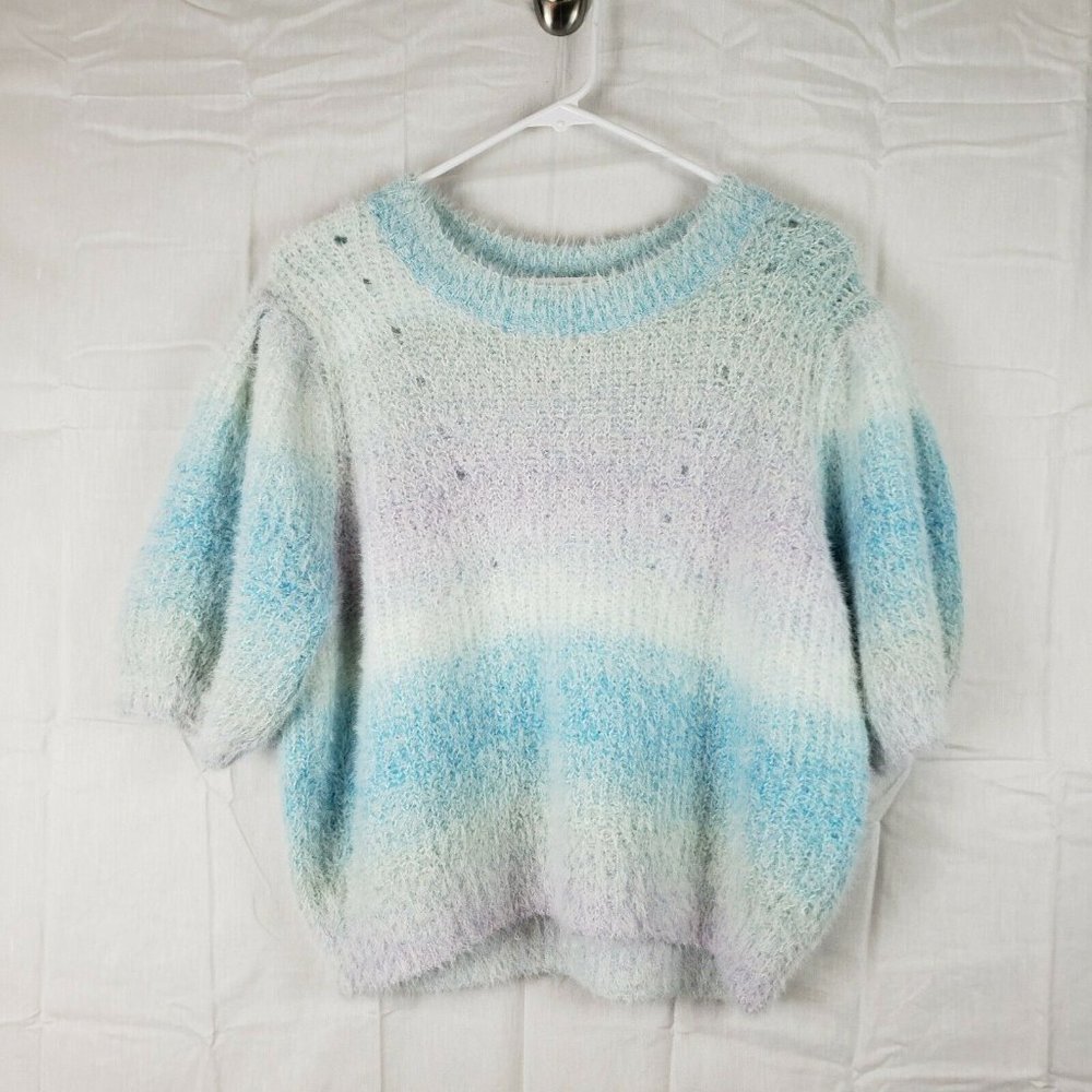 Wild Fable Womens Blue‎ White 3/4 Sleeves Crew Neck Pullover Sweater Size Large